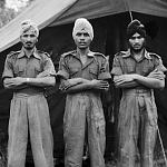 Lutong, Borneo, July 5, 1945. Corporal Surat Singh, Sapper Ujagar Singh and Sapper Chuhar Singh, were imprisoned by the Japanese at Singapore, but managed to escape into the jungle, and survived.