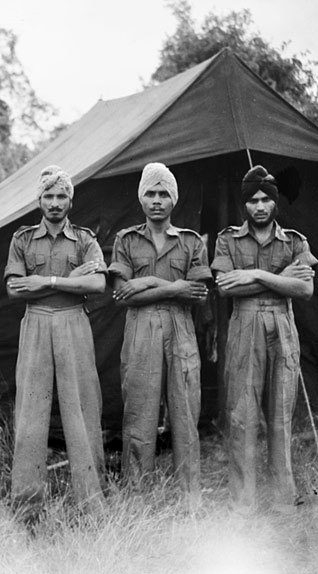 Lutong, Borneo, July 5, 1945. Corporal Surat Singh, Sapper Ujagar Singh and Sapper Chuhar Singh, were imprisoned by the Japanese at Singapore, but managed to escape into the jungle, and survived.