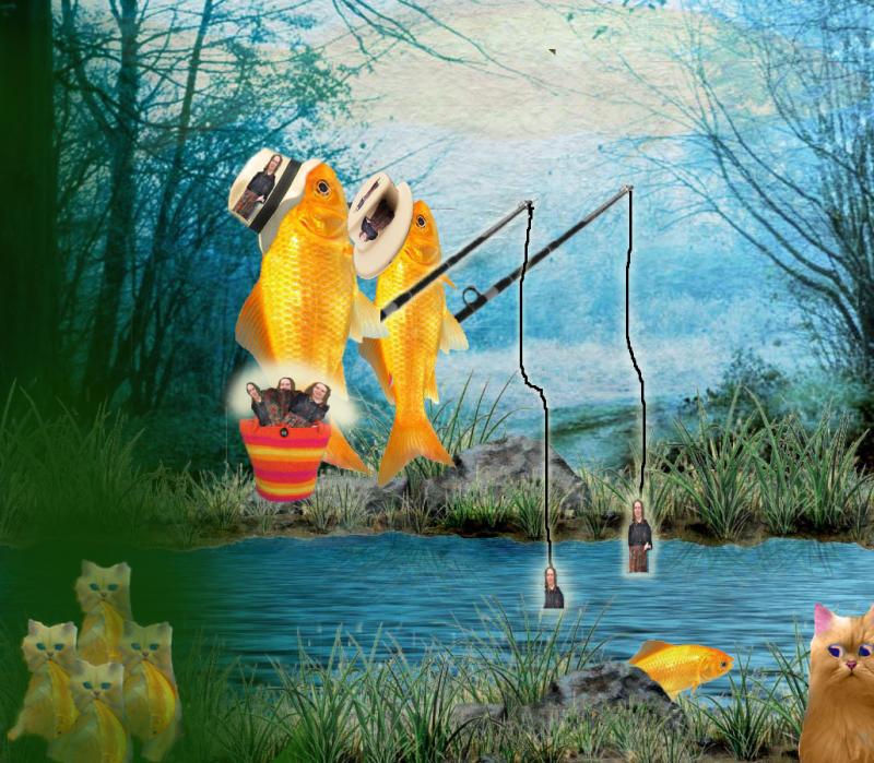 Snippy's Peopling Trip

The Snippy Goldfish parents are peopling at their favourite peopling pond, blissfully unaware that their fry are providing lunch for the local gang of ginger cats.