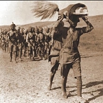 Sikhs marching in Mesopotamia with Guru Granth Sahib.