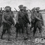 Sikh soldiers on the march in France at the start of World War I.