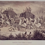 Elephants and Horses: Tiger Hunt

Elephant
Modern Punjabi
n. hathi. M; hathni. F;

ਹਾ ਹਾ ਕਰਤ ਬਿਹਾਨੀ ਅਵਧਹਿ ਤਾ ਮਹਿ ਸੰਤੋਖੁ ਨ ਪਾਇਆ ॥੨॥
haa haa karath bihaanee avadhhehi thaa mehi santhokh n paaeiaa ||2||
Possessing them, one passes his life in agony; he obtains no contentment from them. ||2||

ਹਸਤਿ ਰਥ ਅਸ੍ਵ ਪਵਨ ਤੇਜ ਧਣੀ ਭੂਮਨ ਚਤੁਰਾਂਗਾ ॥
hasath rathh asv pavan thaej dhhanee bhooman chathuraangaa ||
Elephants, chariots, horses as fast as the wind, wealth, land, and armies of four kinds

ਸੰਗਿ ਨ ਚਾਲਿਓ ਇਨ ਮਹਿ ਕਛੂਐ ਊਠਿ ਸਿਧਾਇਓ ਨਾਂਗਾ ॥੩॥
sang n chaaliou ein mehi kashhooai ooth sidhhaaeiou naangaa ||3||
- none of these will go with him; he must get up and depart, naked. ||3||

Guru Arjan Dev ji