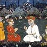 Thumbnail -- Guru Nanak and Mardana greet an emissary. You can see the mango tree in the background.