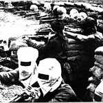 On 22nd April 1915 at 5 p.m. the 2nd Battle of Ypres began with the first succesful gas attack in history. 

Sikh soldiers using gasmasks while defending Ieper in April, 1915.