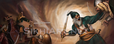 Baba Deep Singh ji 
prints- www.sikhiart.com

Fought till the end... and then some more!