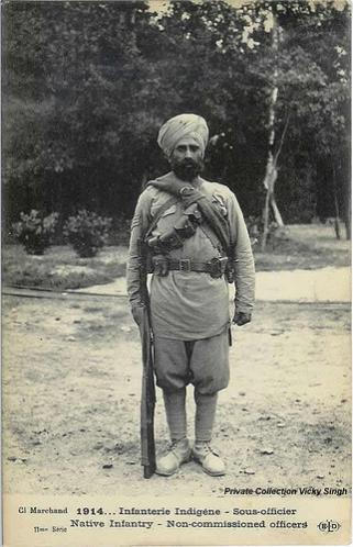 I love this image from M{censored}ille, France, in the early days of the First World War (1914). The dusty Singh reminds me of a typical Panjabi Sikh "Uncle Ji". 

Sat Siri Akal Uncle Ji!