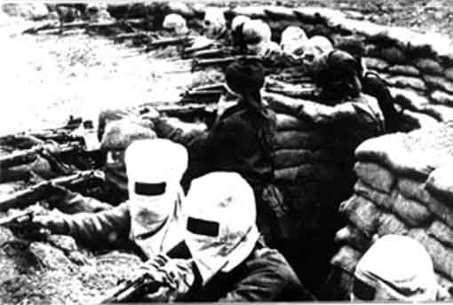 On 22nd April 1915 at 5 p.m. the 2nd Battle of Ypres began with the first succesful gas attack in history. 

Sikh soldiers using gasmasks while defending Ieper in April, 1915.